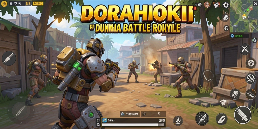 Gameplay mendebarkan dalam DORAHOKI saat bertarung di arena Battle Royale.