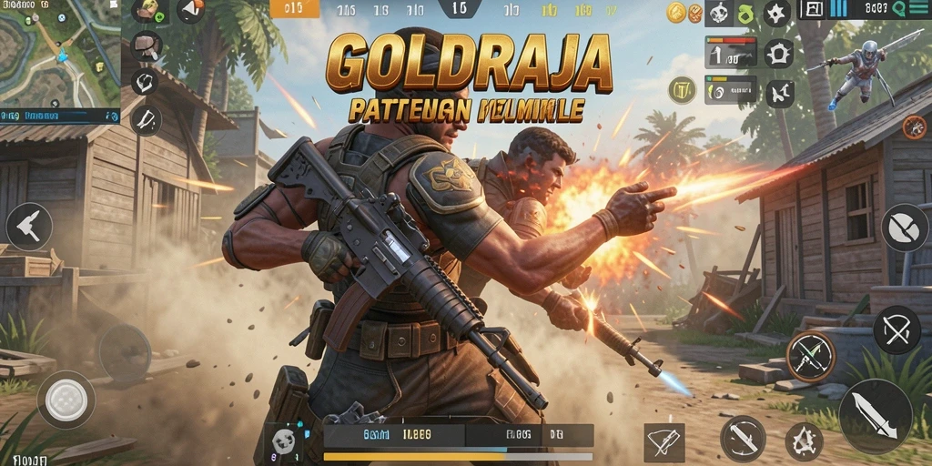 Screenshot gameplay GOLDRAJA yang menampilkan aksi Battle Royale yang mendebarkan.