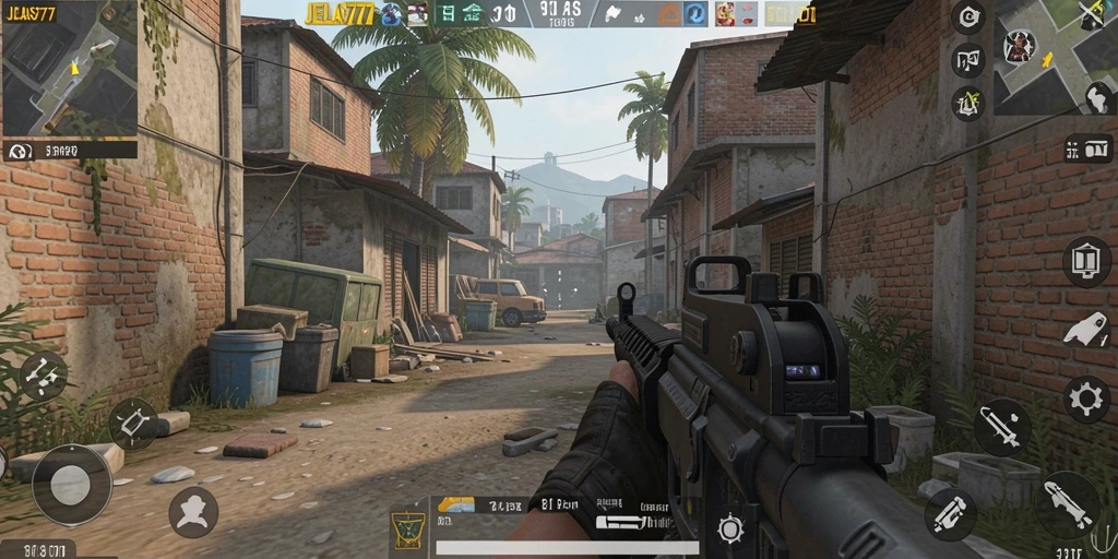 Screenshot JELAS777 menampilkan gameplay FPS penuh aksi.