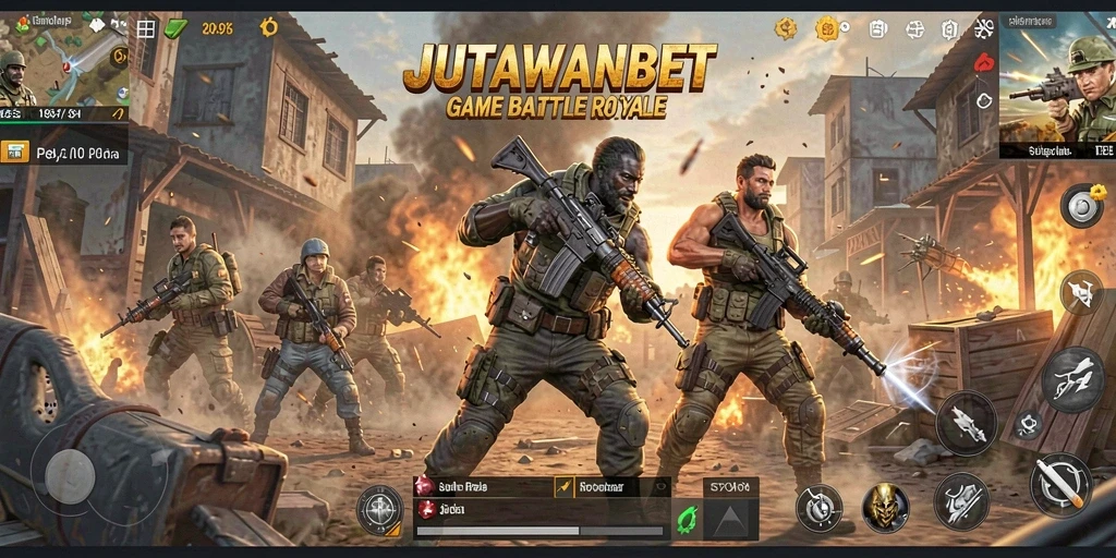 Gameplay seru JUTAWANBET saat bertarung di arena Battle Royale.