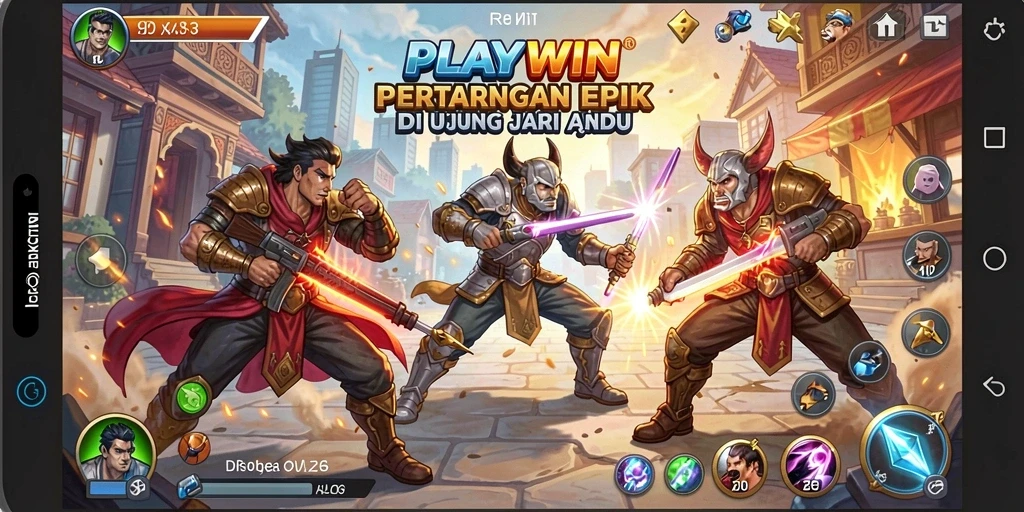 Gameplay mendebarkan dengan karakter bertarung di arena.