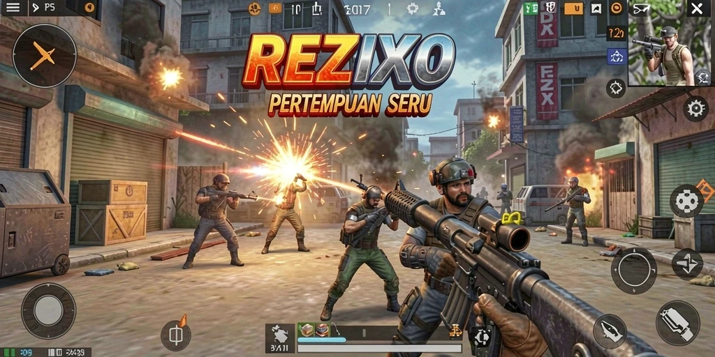 Screenshot gameplay REZIXO menampilkan pertempuran seru dalam TPS.