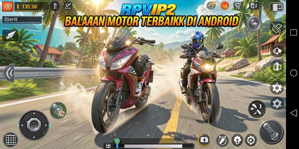 Screenshot RPVIP2 menampilkan aksi balapan motor yang mendebarkan.