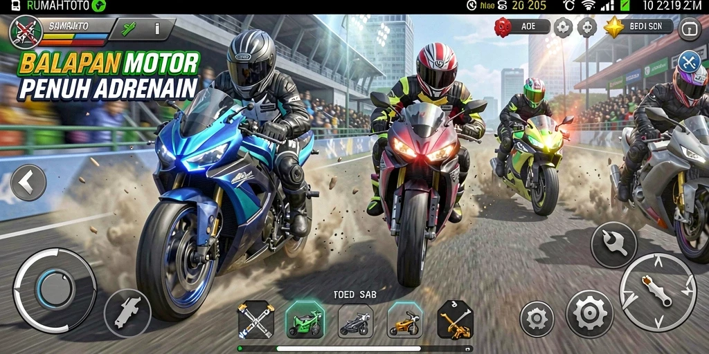 Tampilan menegangkan dari balapan motor di RUMAHTOTO.