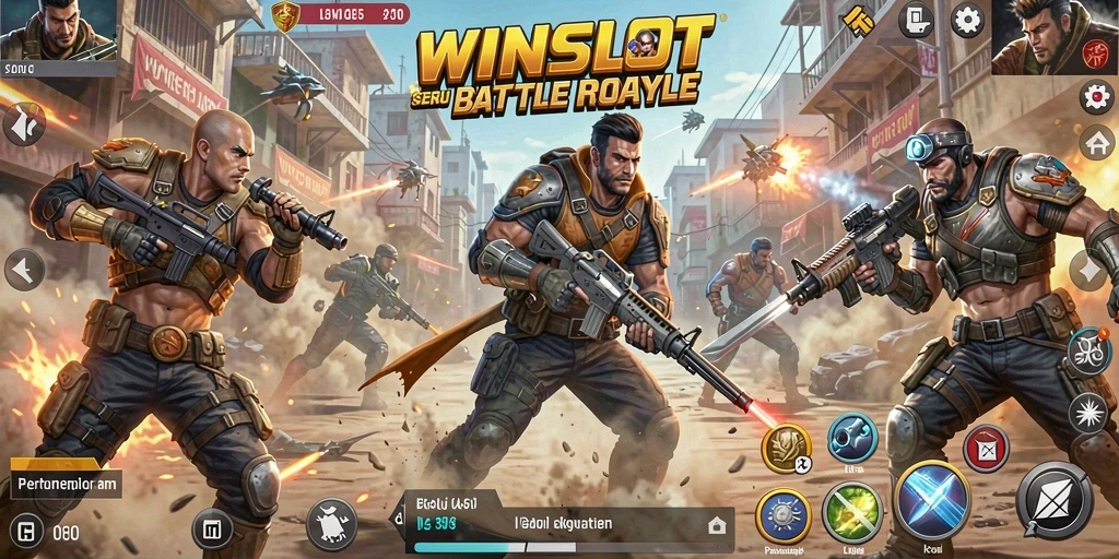 Screenshot utama WINSLOT dengan aksi gameplay Battle Royale yang seru.