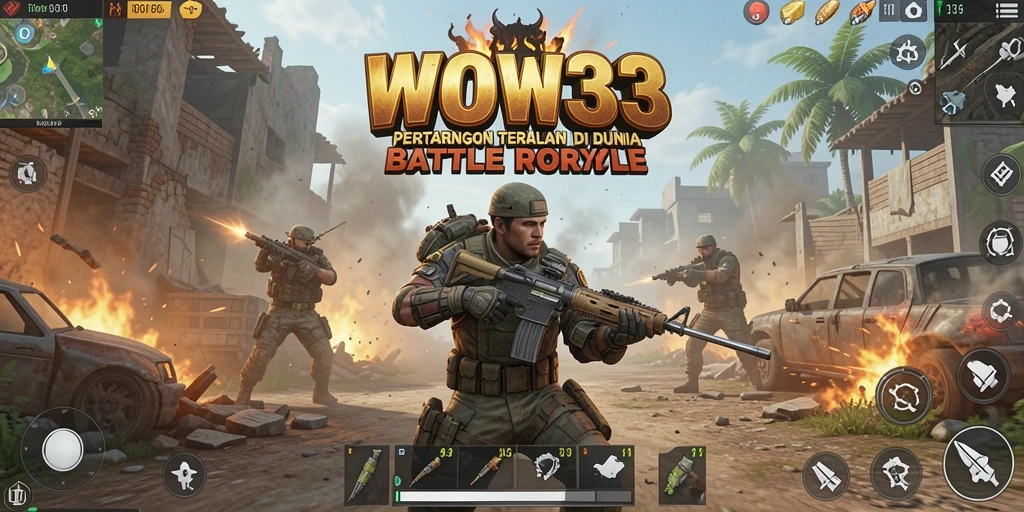 Tampilan gameplay WOW33 yang intens dalam arena Battle Royale.
